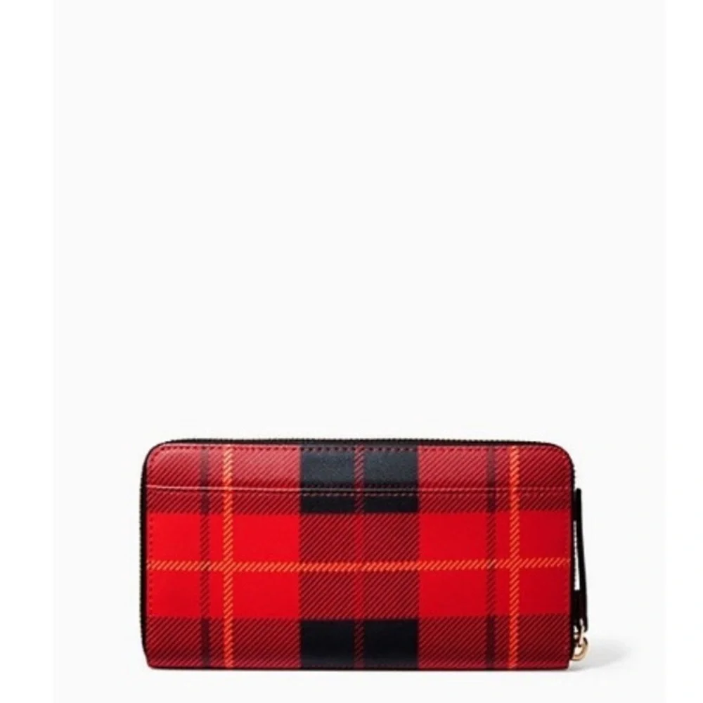 NWT! KATE SPADE Neda Newbury lane printed plaid red wallet.